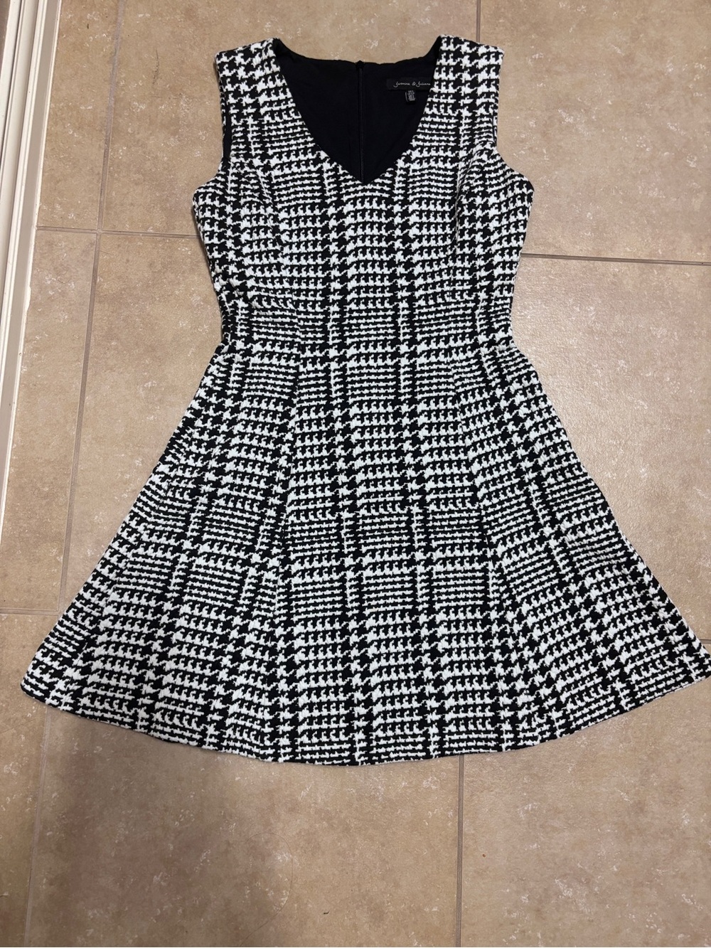 Sleeveless Black & White Houndstooth Fit-and-Flare Dress